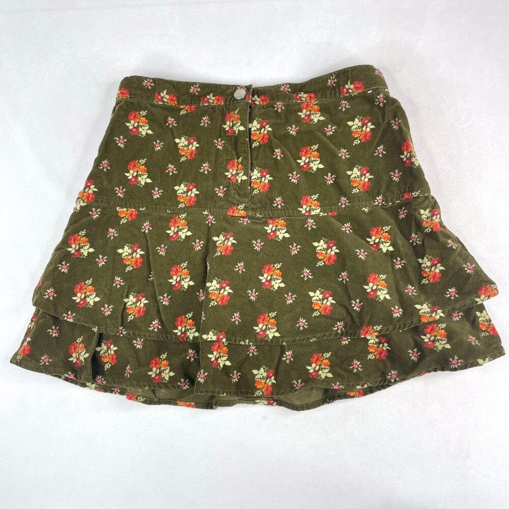 Gymboree Green Floral Corduroy Ruffle Layer Skirt Size 9